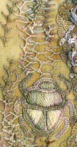 illustration of Knotted cretan stitch used in contemporary embroidery
