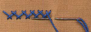 a step by step illustration of how to work double herringbone stitch
