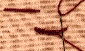 a step by step illustration of how to work buttonhole bar stitch