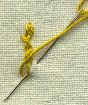 a step by step illustration of alternating barred chain stitch
