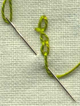 a step by step illustration of barred chain stitch