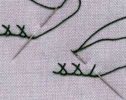 a step by step illustration of how to work crossed buttonhole stitch