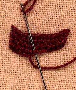 a step by step illustration of how to work detatched buttonhole stitch