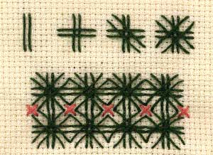a step by step illustration of how to work double cross stitch