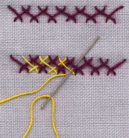a step by step illustration of how to work doublr herringbone stitch