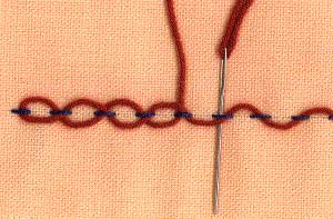 a step by step illustration of how to work interlaced running stitch