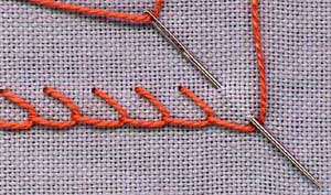 illustration of how to work single feather stitch