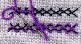 a step by step illustration of how to work twisted lattice band stitch