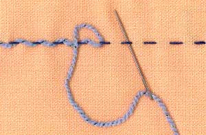 a step by step illustration of how to work whipped running stitch