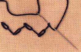 a step by step illustration of how to work feathered chain stitch