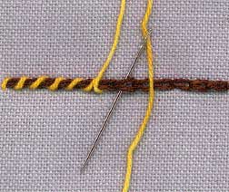a step by step illustration of how to work whipped chain stitch