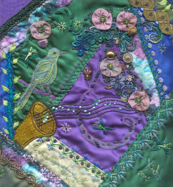 hand embroiderd crazy quilt block 