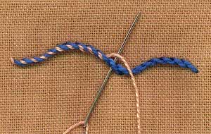 a step by step illustration of how to work whipped stem stitch