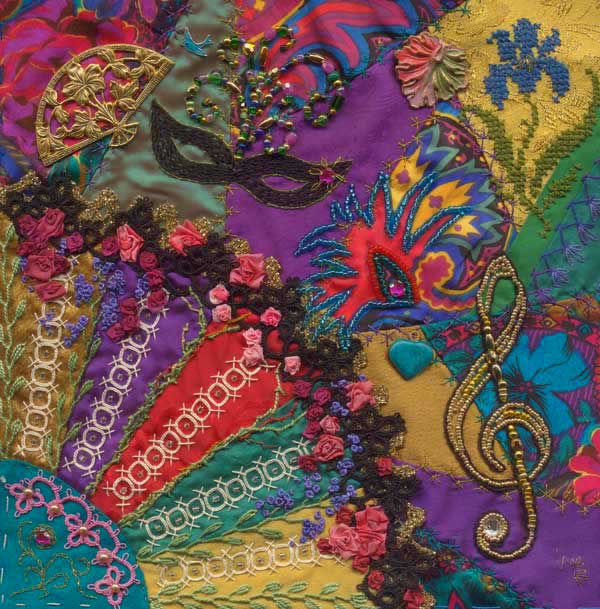 hand embroidered crazy quilt block