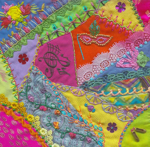 hand embroidered crazy quilt block 