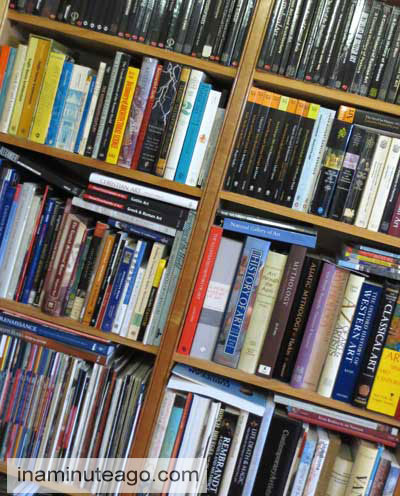 Reading and journal prompts books on shelves 